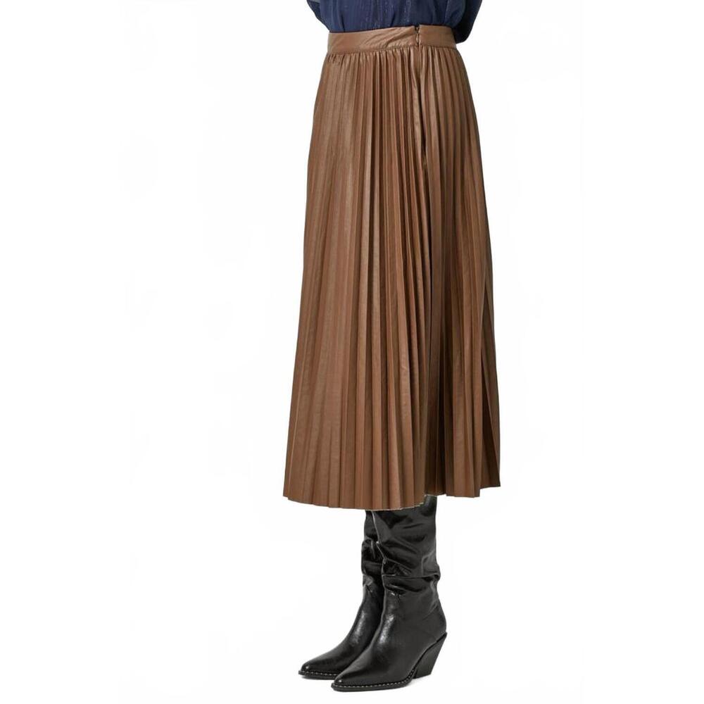 NEW MYSTREE pleated midi skirt in brown